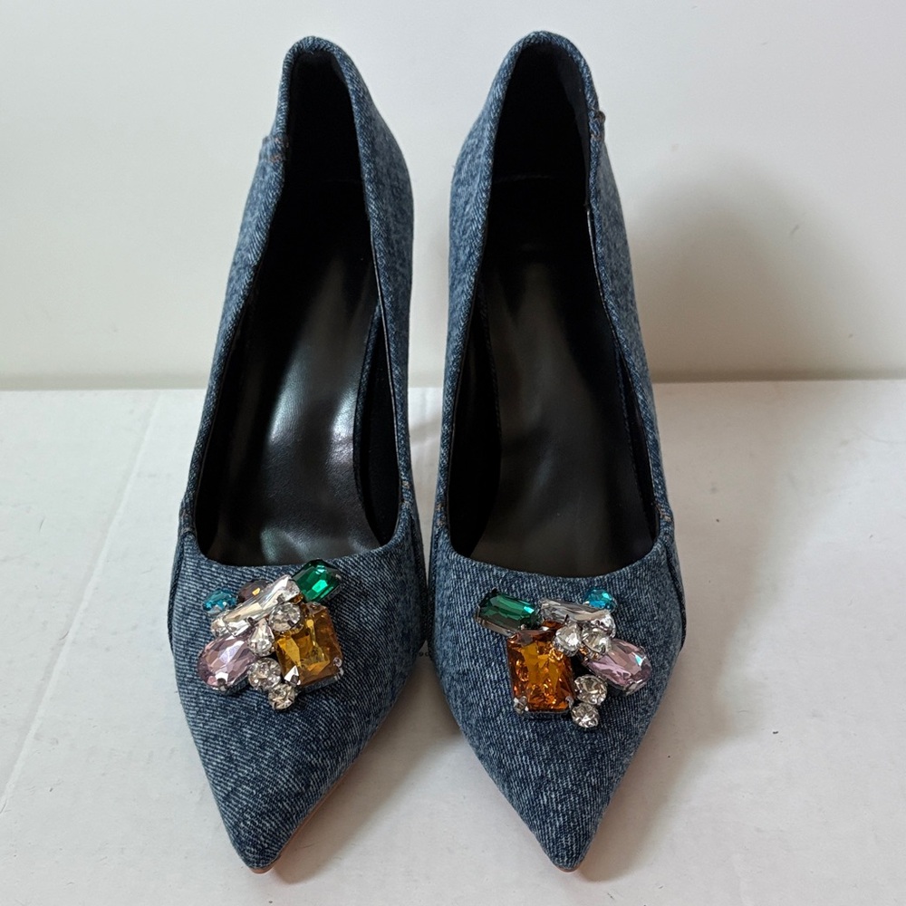Embellished Denim Heels